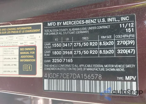 2013 Mercedes-Benz Gl 450 4Matic from USA, damaged, VIN 4JGDF7CE7DA156578